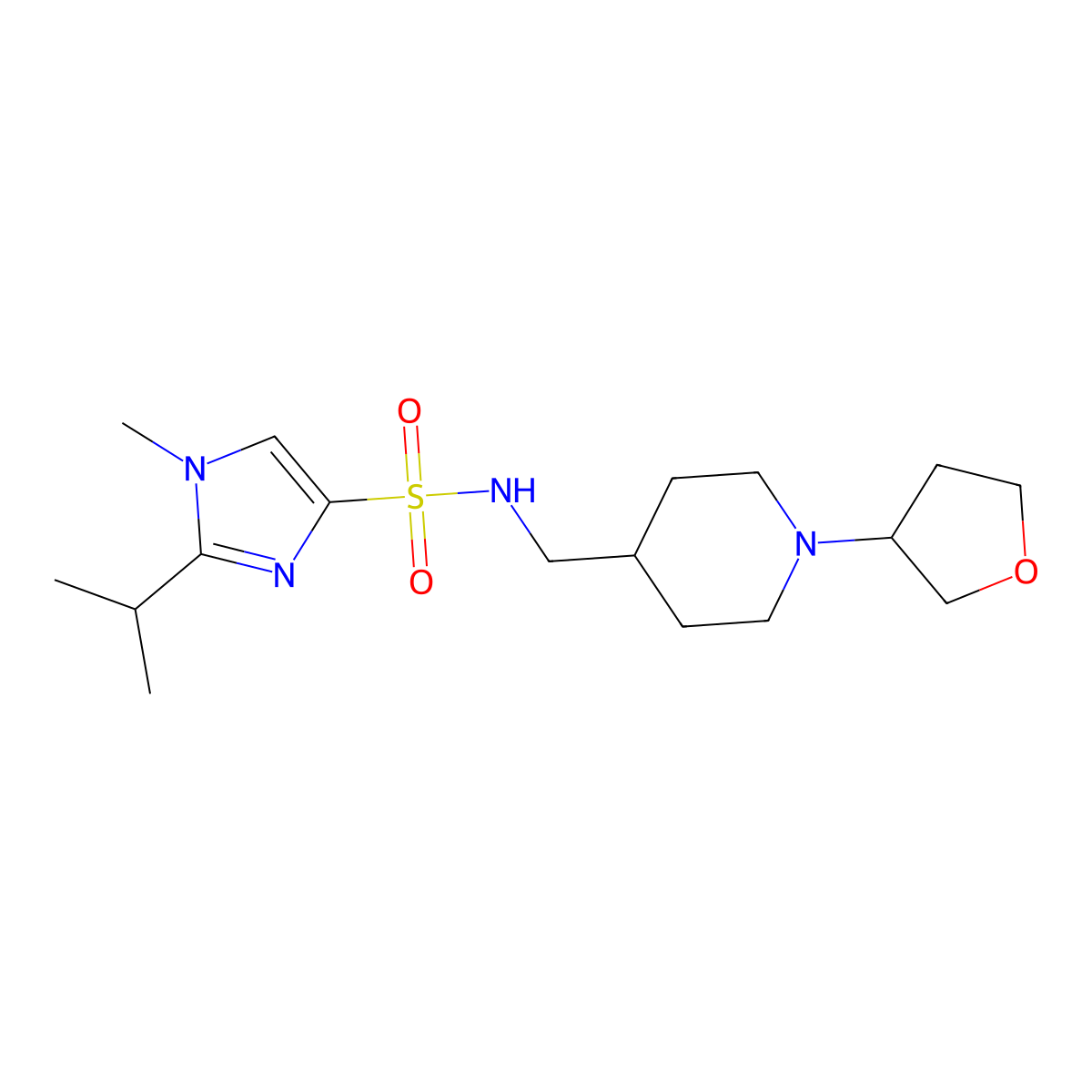 2-isopropyl-1-methyl-N-((1-(tetrahydrofuran-3-yl)piperidin-4-yl)methyl)-1H-imidazole-4-sulfonamide molecular structure, CAS 2034290-36-1