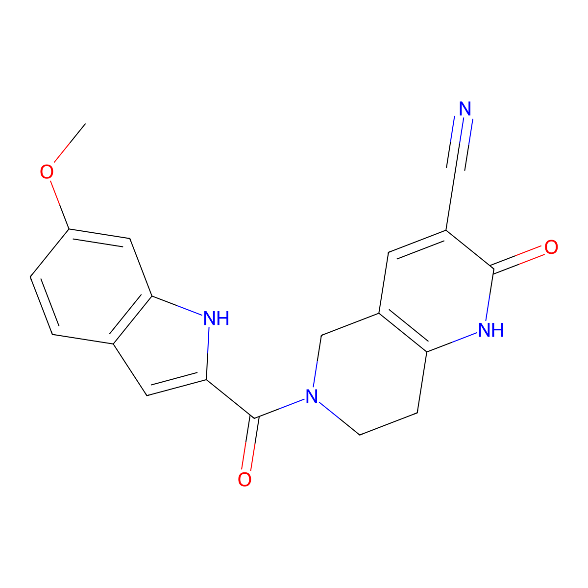6-(6-methoxy-1H-indole-2-carbonyl)-2-oxo-1,2,5,6,7,8-hexahydro-1,6-naphthyridine-3-carbonitrile molecular structure, CAS 2034290-37-2