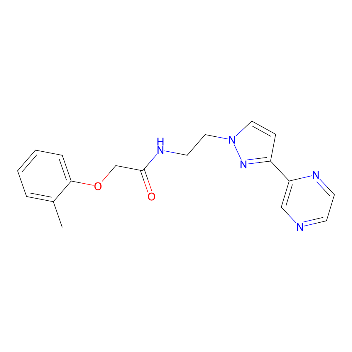N-(2-(3-(pyrazin-2-yl)-1H-pyrazol-1-yl)ethyl)-2-(o-tolyloxy)acetamide molecular structure, CAS 2034290-44-1
