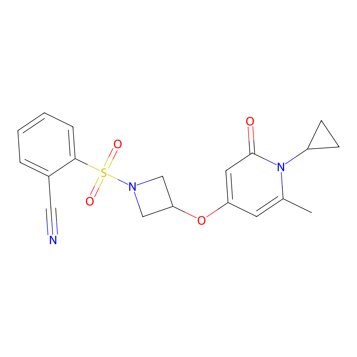2-((3-((1-Cyclopropyl-6-methyl-2-oxo-1,2-dihydropyridin-4-yl)oxy)azetidin-1-yl)sulfonyl)benzonitrile molecular structure, CAS 2034290-45-2