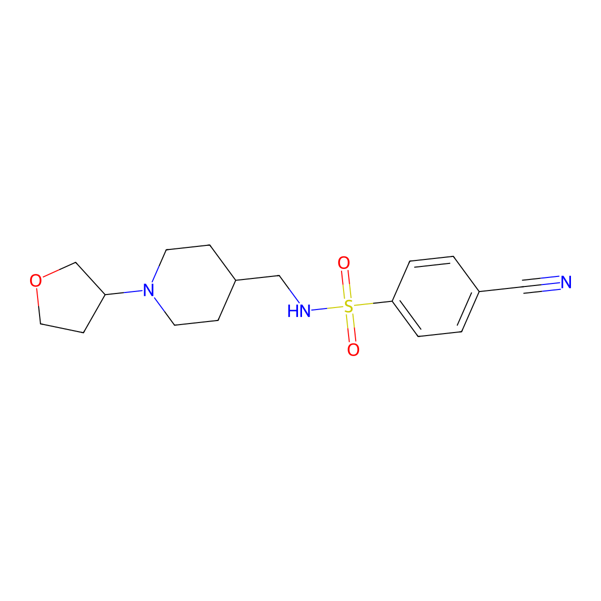 4-cyano-N-((1-(tetrahydrofuran-3-yl)piperidin-4-yl)methyl)benzenesulfonamide molecular structure, CAS 2034290-46-3