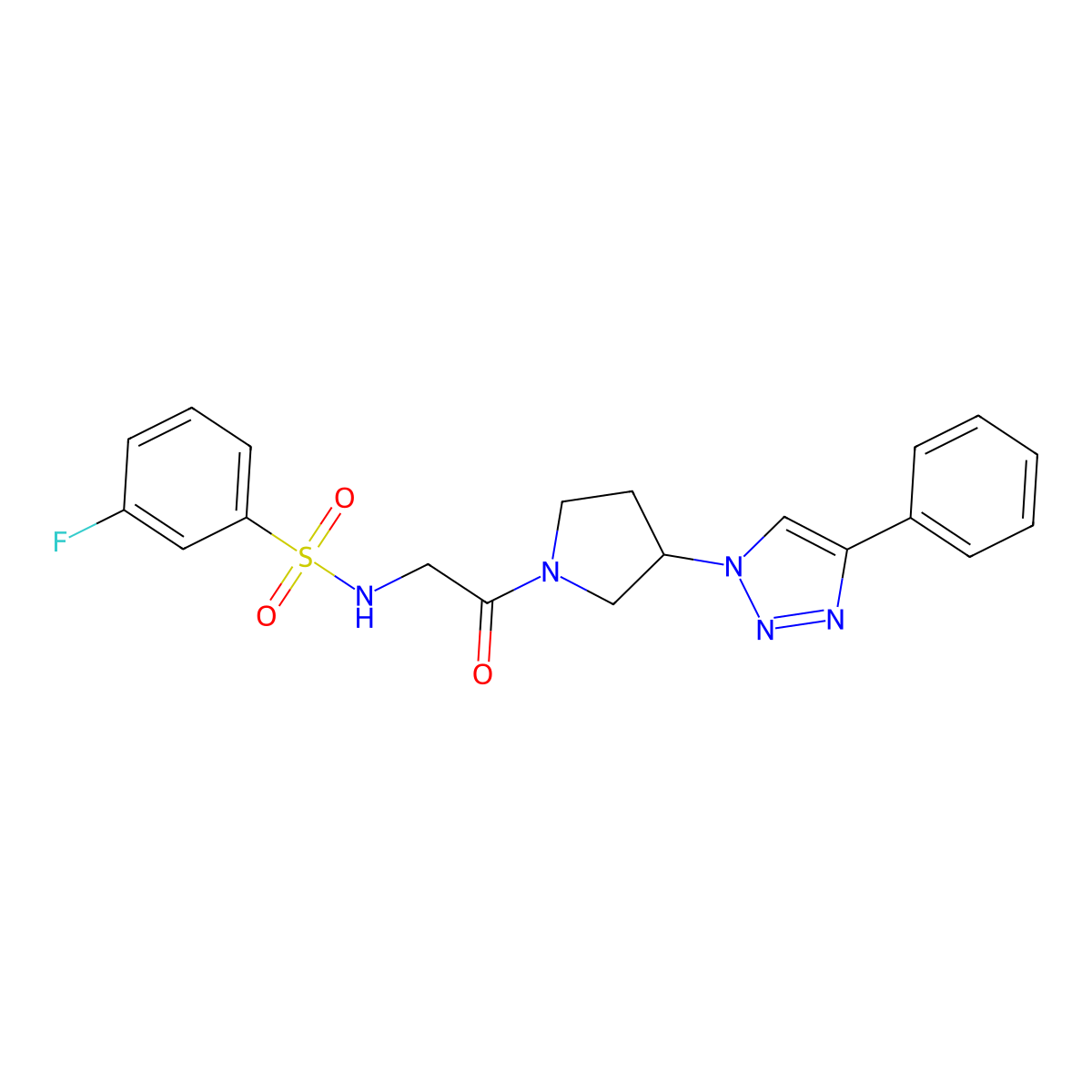 3-fluoro-N-(2-oxo-2-(3-(4-phenyl-1H-1,2,3-triazol-1-yl)pyrrolidin-1-yl)ethyl)benzenesulfonamide molecular structure, CAS 2034290-49-6