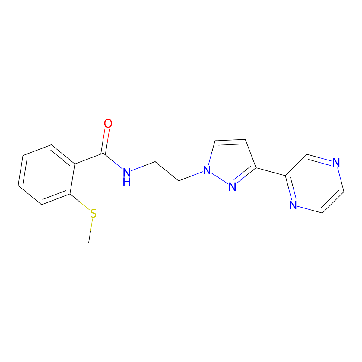 2-(methylsulfanyl)-N-{2-[3-(pyrazin-2-yl)-1H-pyrazol-1-yl]ethyl}benzamide molecular structure, CAS 2034290-50-9