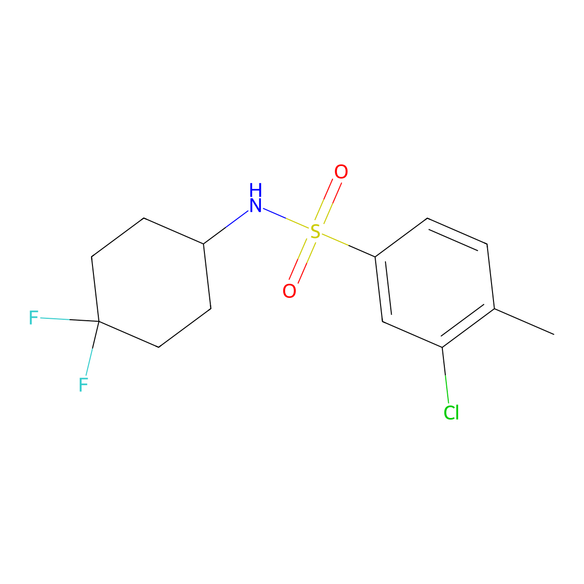 3-chloro-N-(4,4-difluorocyclohexyl)-4-methylbenzenesulfonamide molecular structure, CAS 2034290-51-0