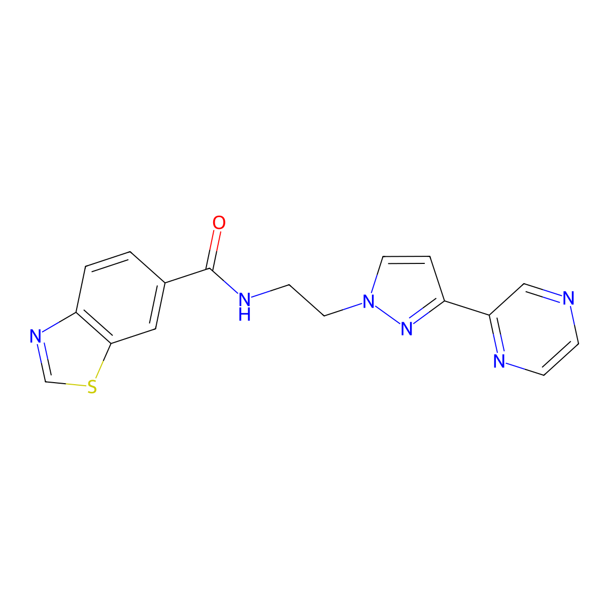 N-(2-(3-(pyrazin-2-yl)-1H-pyrazol-1-yl)ethyl)benzo[d]thiazole-6-carboxamide molecular structure, CAS 2034290-53-2