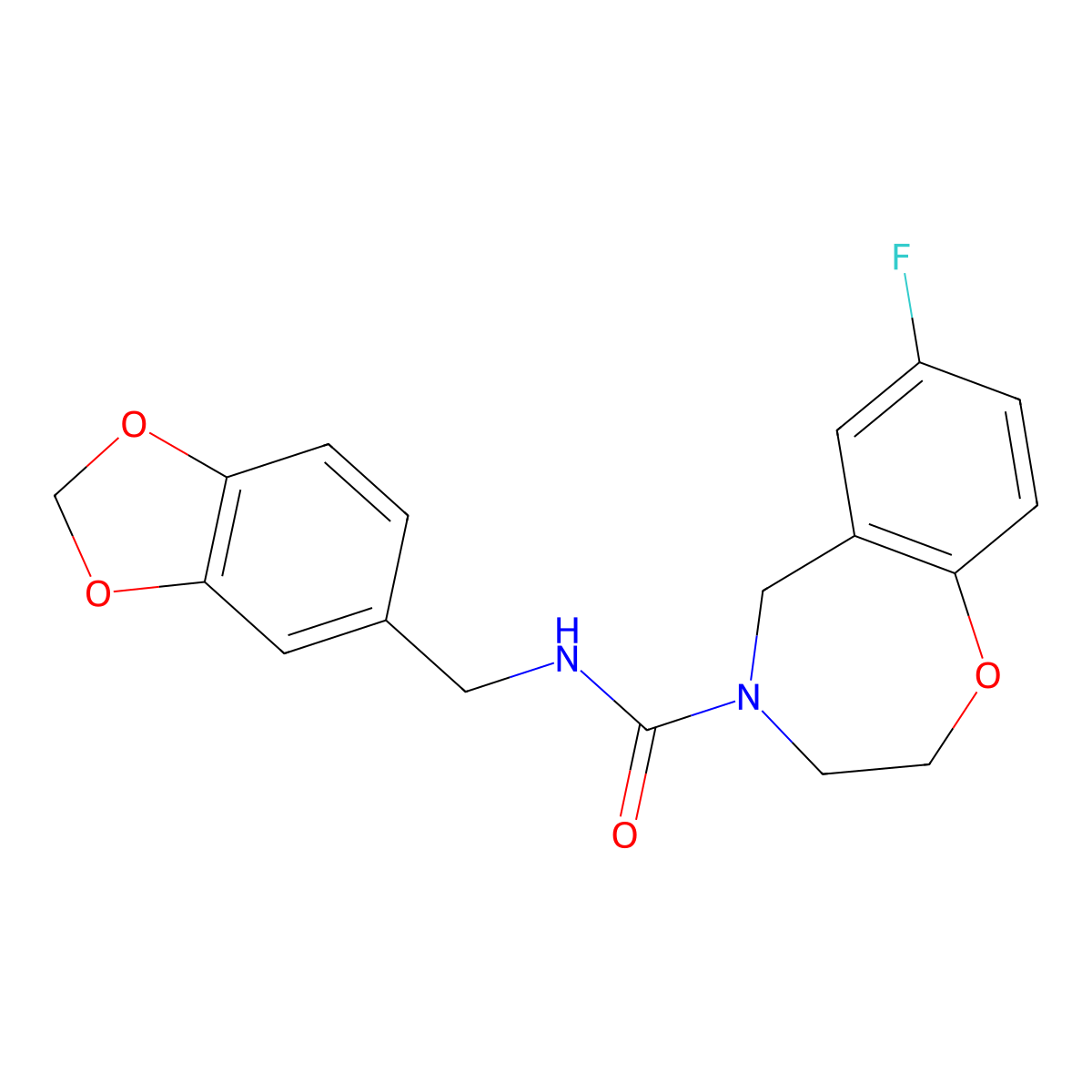 N-(benzo[d][1,3]dioxol-5-ylmethyl)-7-fluoro-2,3-dihydrobenzo[f][1,4]oxazepine-4(5H)-carboxamide molecular structure, CAS 2034290-62-3