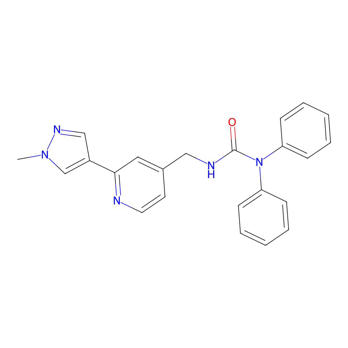 3-((2-(1-methyl-1H-pyrazol-4-yl)pyridin-4-yl)methyl)-1,1-diphenylurea molecular structure, CAS 2034290-63-4