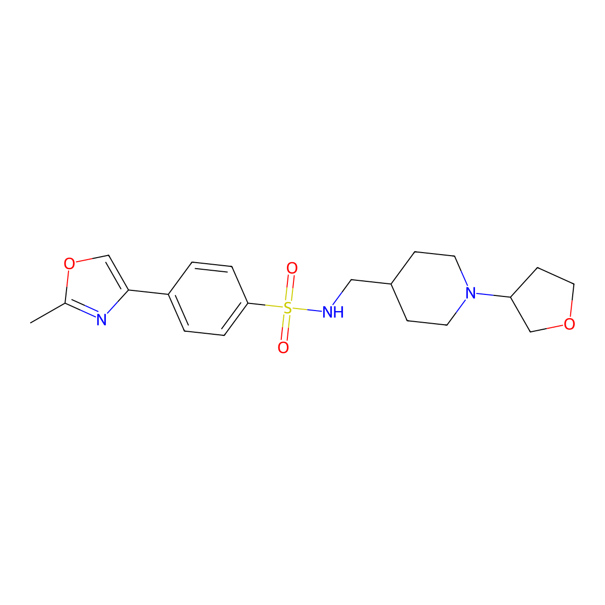4-(2-methyloxazol-4-yl)-N-((1-(tetrahydrofuran-3-yl)piperidin-4-yl)methyl)benzenesulfonamide molecular structure, CAS 2034290-65-6