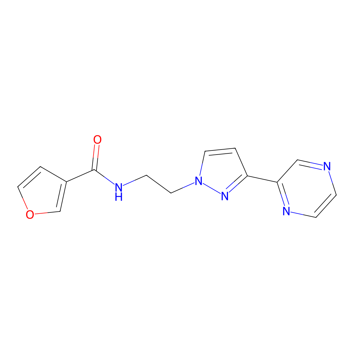 N-{2-[3-(pyrazin-2-yl)-1H-pyrazol-1-yl]ethyl}furan-3-carboxamide molecular structure, CAS 2034290-66-7