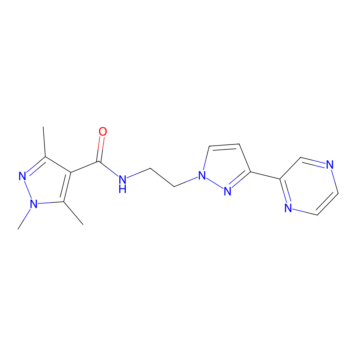 1,3,5-trimethyl-N-{2-[3-(pyrazin-2-yl)-1H-pyrazol-1-yl]ethyl}-1H-pyrazole-4-carboxamide molecular structure, CAS 2034290-72-5