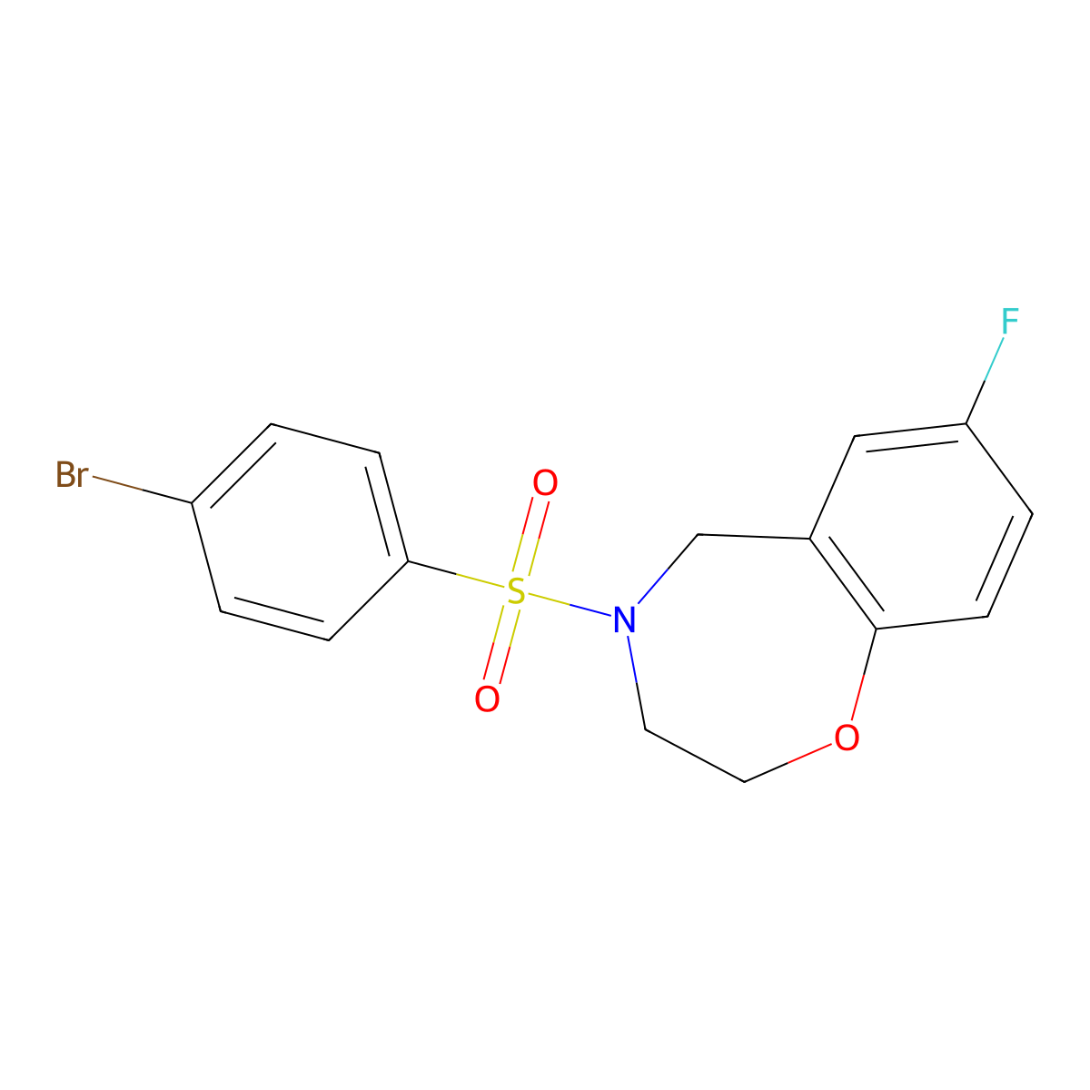4-((4-Bromophenyl)sulfonyl)-7-fluoro-2,3,4,5-tetrahydrobenzo[f][1,4]oxazepine molecular structure, CAS 2034290-73-6