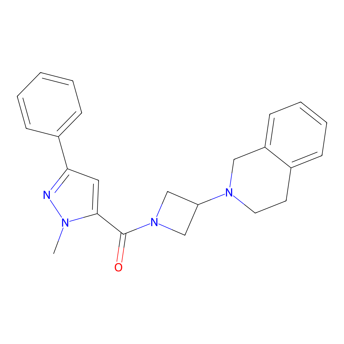 (3-(3,4-dihydroisoquinolin-2(1H)-yl)azetidin-1-yl)(1-methyl-3-phenyl-1H-pyrazol-5-yl)methanone molecular structure, CAS 2034290-80-5