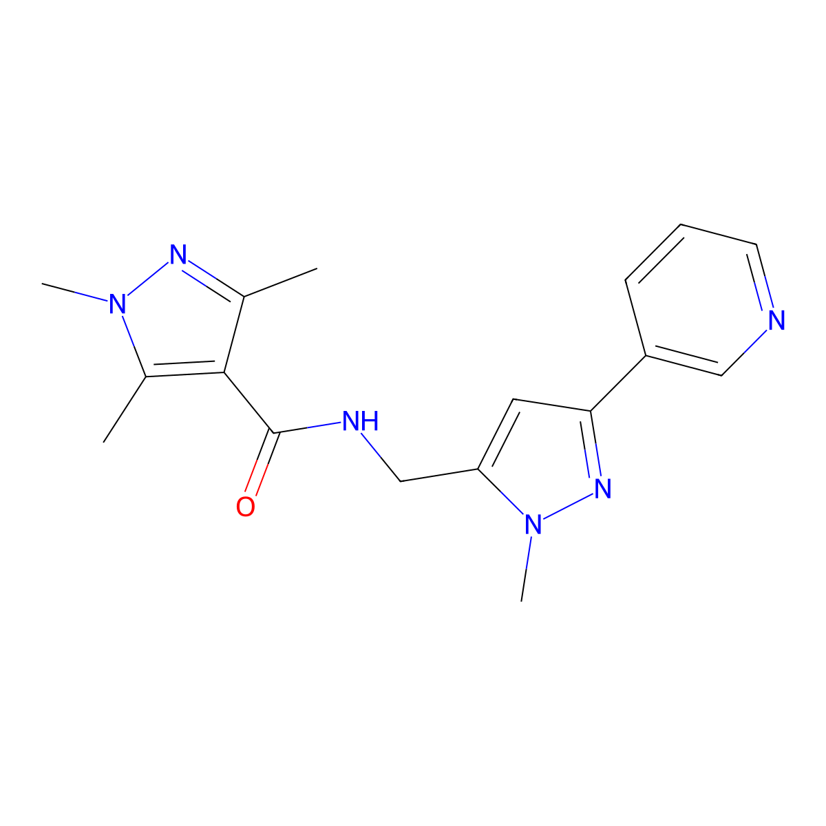 1,3,5-trimethyl-N-{[1-methyl-3-(pyridin-3-yl)-1H-pyrazol-5-yl]methyl}-1H-pyrazole-4-carboxamide molecular structure, CAS 2034290-81-6