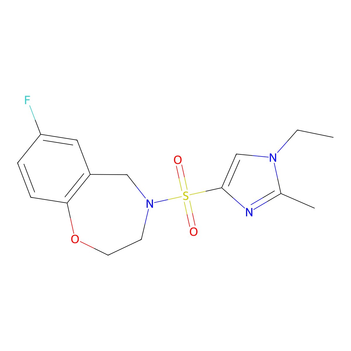 4-((1-ethyl-2-methyl-1H-imidazol-4-yl)sulfonyl)-7-fluoro-2,3,4,5-tetrahydrobenzo[f][1,4]oxazepine molecular structure, CAS 2034290-83-8