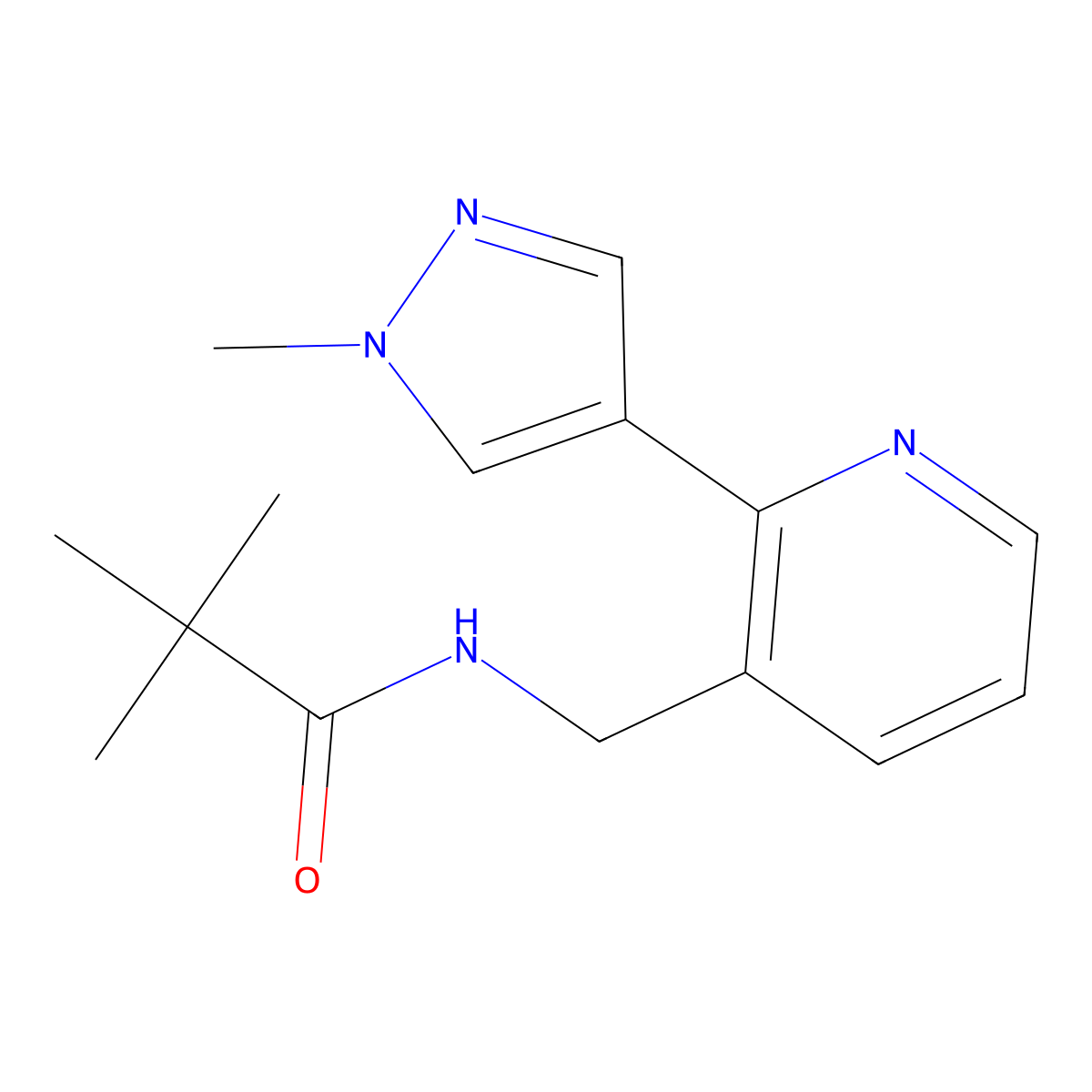 N-((2-(1-methyl-1H-pyrazol-4-yl)pyridin-3-yl)methyl)pivalamide molecular structure, CAS 2034290-84-9