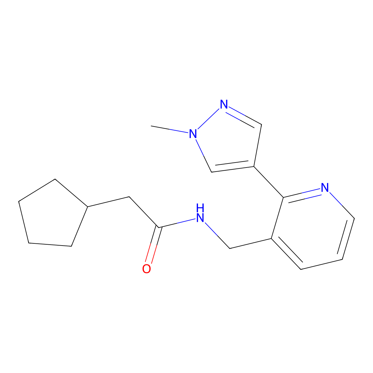 2-cyclopentyl-N-{[2-(1-methyl-1H-pyrazol-4-yl)pyridin-3-yl]methyl}acetamide molecular structure, CAS 2034290-93-0
