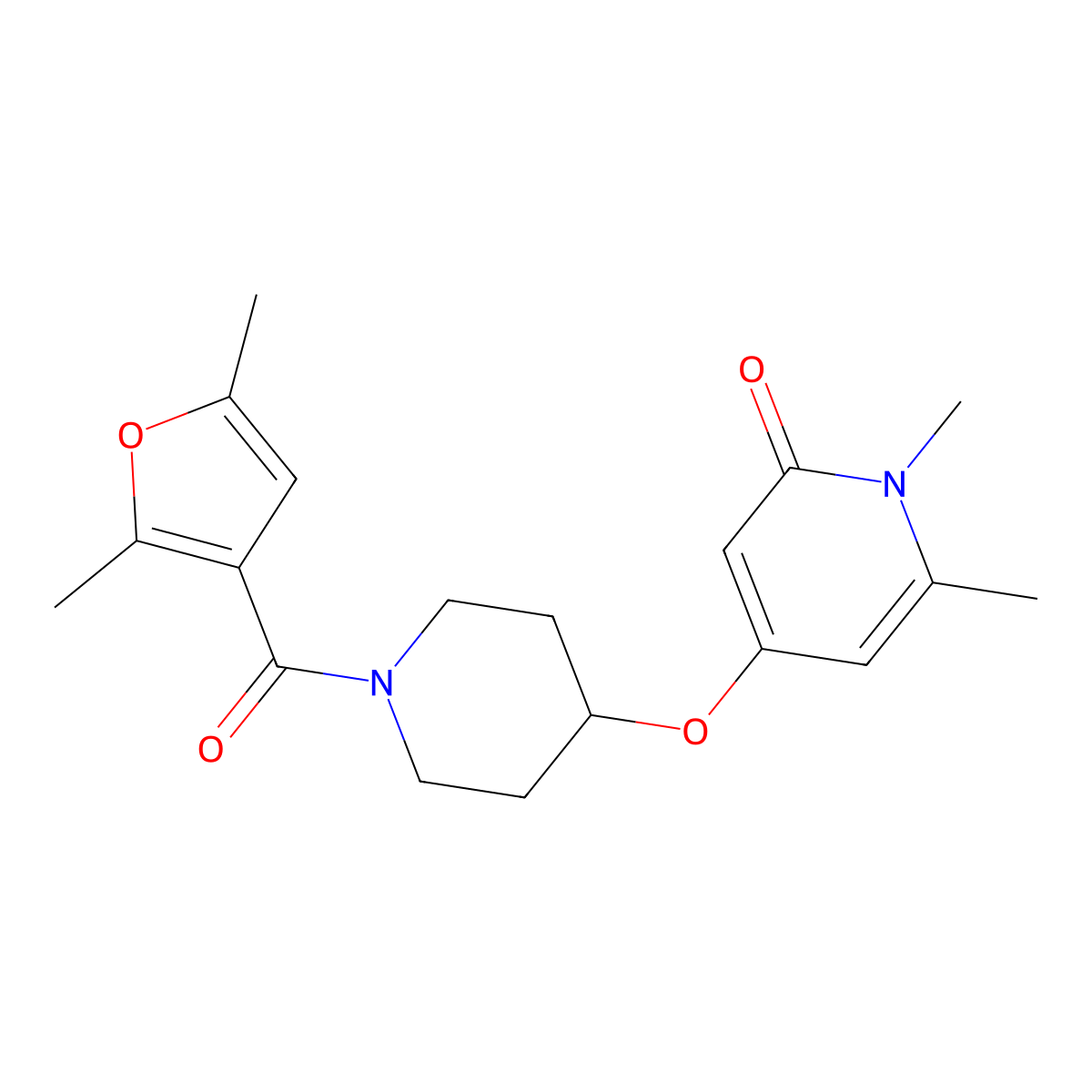 4-((1-(2,5-dimethylfuran-3-carbonyl)piperidin-4-yl)oxy)-1,6-dimethylpyridin-2(1H)-one molecular structure, CAS 2034290-94-1