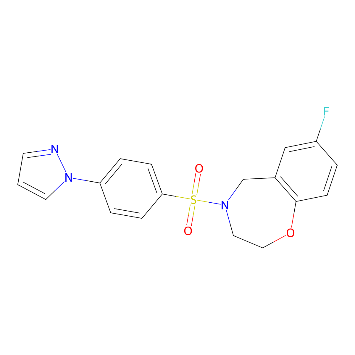 4-((4-(1H-pyrazol-1-yl)phenyl)sulfonyl)-7-fluoro-2,3,4,5-tetrahydrobenzo[f][1,4]oxazepine molecular structure, CAS 2034290-95-2