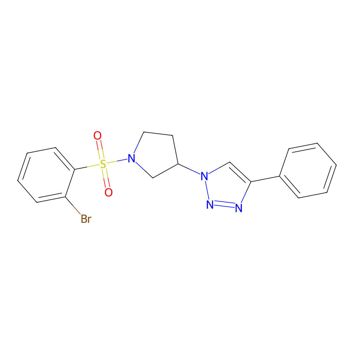 1-(1-((2-bromophenyl)sulfonyl)pyrrolidin-3-yl)-4-phenyl-1H-1,2,3-triazole molecular structure, CAS 2034290-96-3