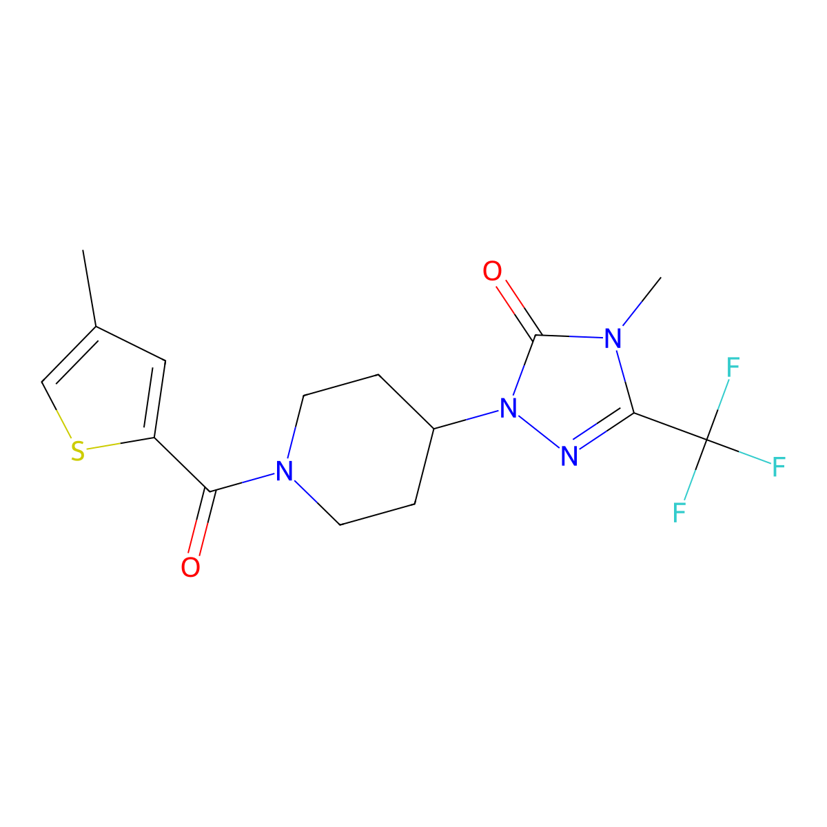 4-methyl-1-[1-(4-methylthiophene-2-carbonyl)piperidin-4-yl]-3-(trifluoromethyl)-4,5-dihydro-1H-1,2,4-triazol-5-one molecular structure, CAS 2034291-09-1