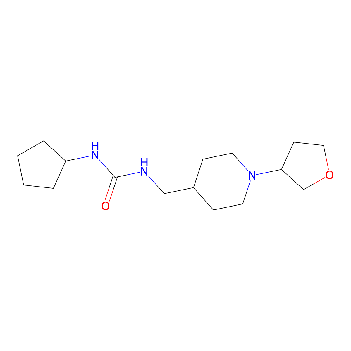 1-Cyclopentyl-3-((1-(tetrahydrofuran-3-yl)piperidin-4-yl)methyl)urea molecular structure, CAS 2034291-10-4