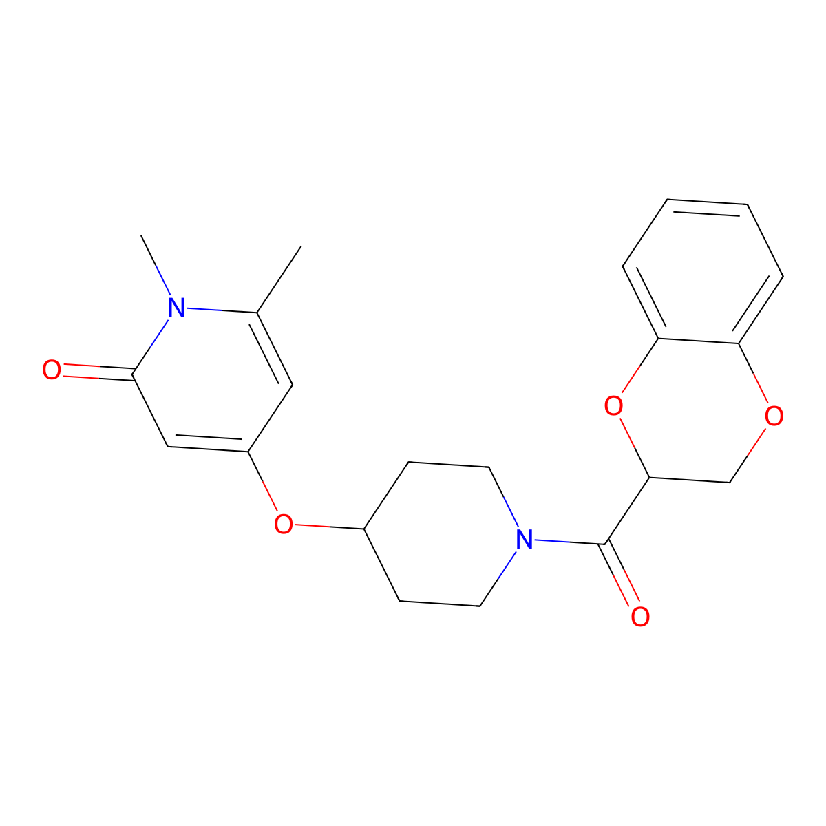 4-((1-(2,3-dihydrobenzo[b][1,4]dioxine-2-carbonyl)piperidin-4-yl)oxy)-1,6-dimethylpyridin-2(1H)-one molecular structure, CAS 2034291-14-8