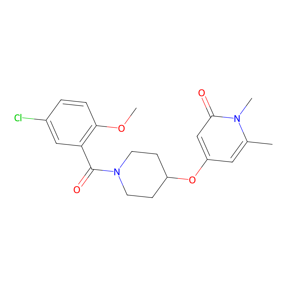 4-((1-(5-chloro-2-methoxybenzoyl)piperidin-4-yl)oxy)-1,6-dimethylpyridin-2(1H)-one molecular structure, CAS 2034291-18-2