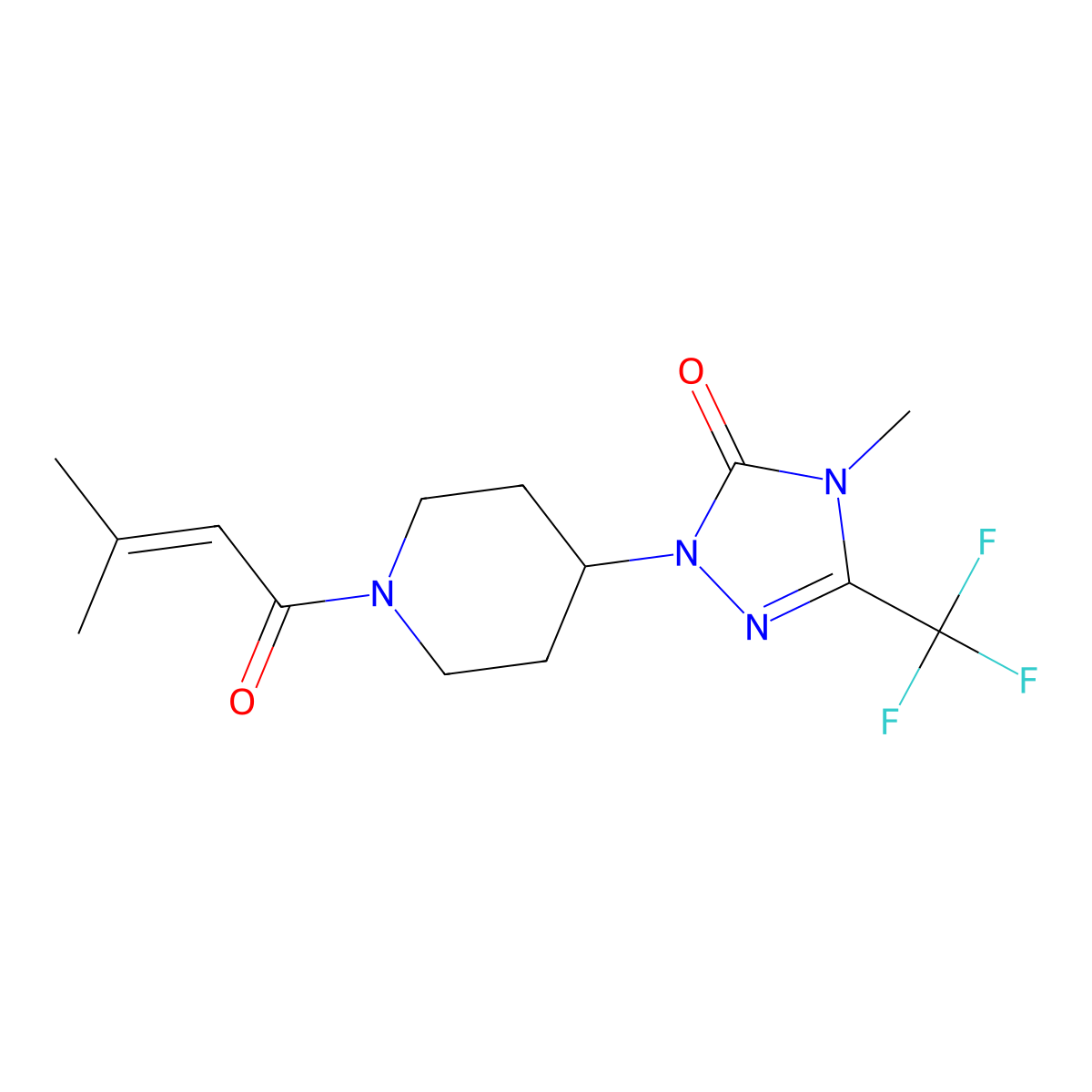 4-methyl-1-(1-(3-methylbut-2-enoyl)piperidin-4-yl)-3-(trifluoromethyl)-1H-1,2,4-triazol-5(4H)-one molecular structure, CAS 2034291-20-6