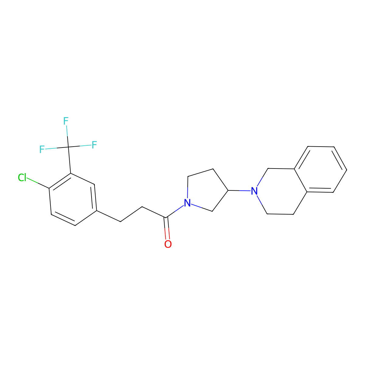 3-(4-chloro-3-(trifluoromethyl)phenyl)-1-(3-(3,4-dihydroisoquinolin-2(1H)-yl)pyrrolidin-1-yl)propan-1-one molecular structure, CAS 2034291-27-3
