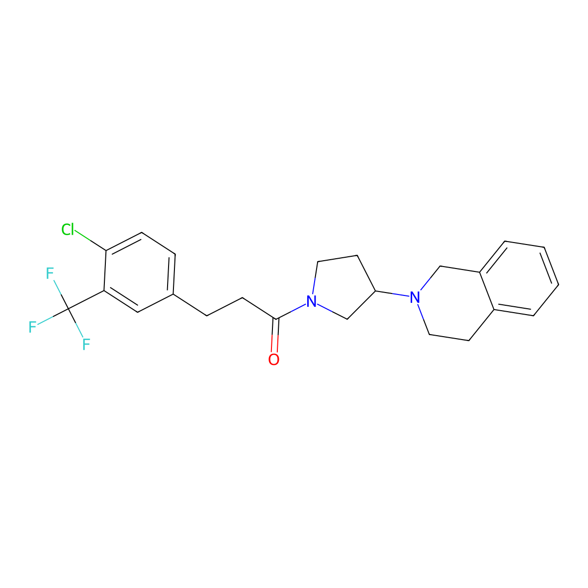 3-(4-chloro-3-(trifluoromethyl)phenyl)-1-(3-(3,4-dihydroisoquinolin-2(1H)-yl)pyrrolidin-1-yl)propan-1-one molecular structure, CAS 2034291-27-3