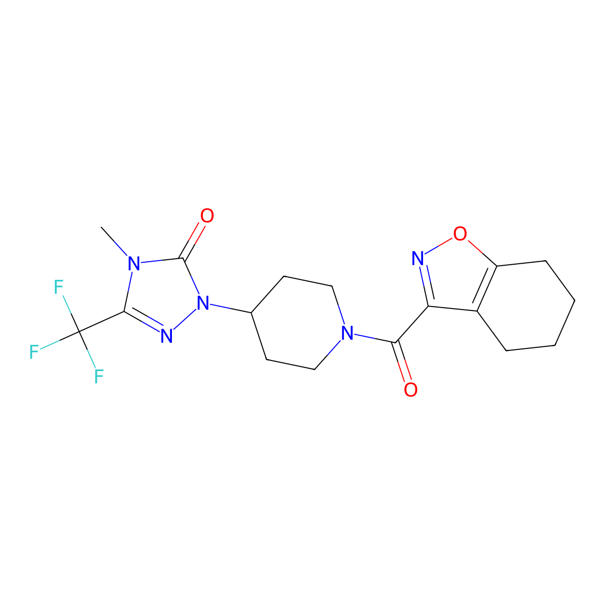4-methyl-1-(1-(4,5,6,7-tetrahydrobenzo[d]isoxazole-3-carbonyl)piperidin-4-yl)-3-(trifluoromethyl)-1H-1,2,4-triazol-5(4H)-one molecular structure, CAS 2034291-30-8