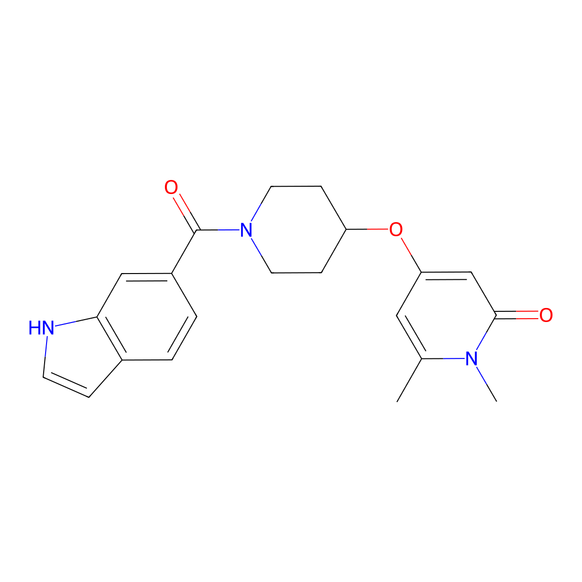 4-((1-(1H-indole-6-carbonyl)piperidin-4-yl)oxy)-1,6-dimethylpyridin-2(1H)-one molecular structure, CAS 2034291-34-2