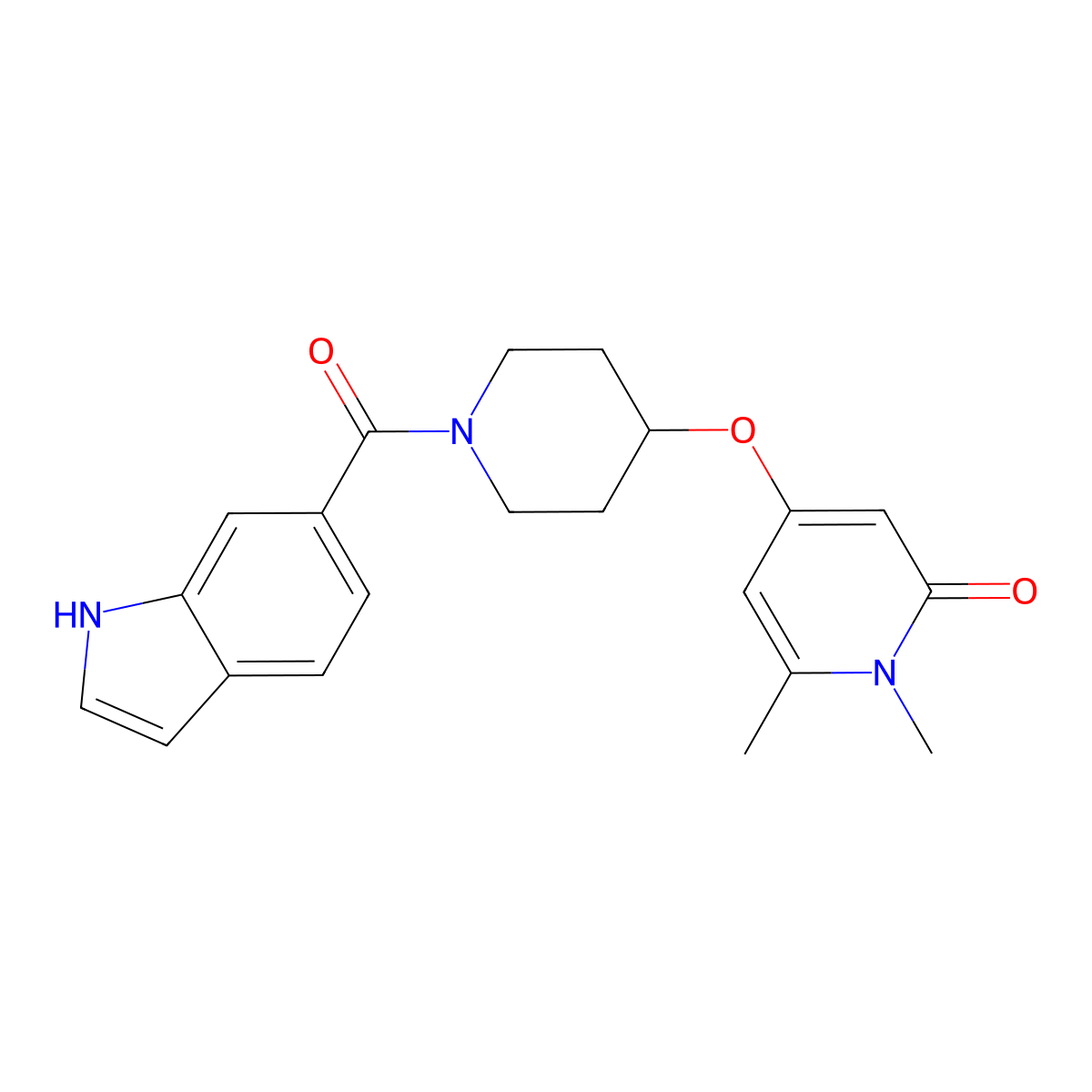4-((1-(1H-indole-6-carbonyl)piperidin-4-yl)oxy)-1,6-dimethylpyridin-2(1H)-one molecular structure, CAS 2034291-34-2
