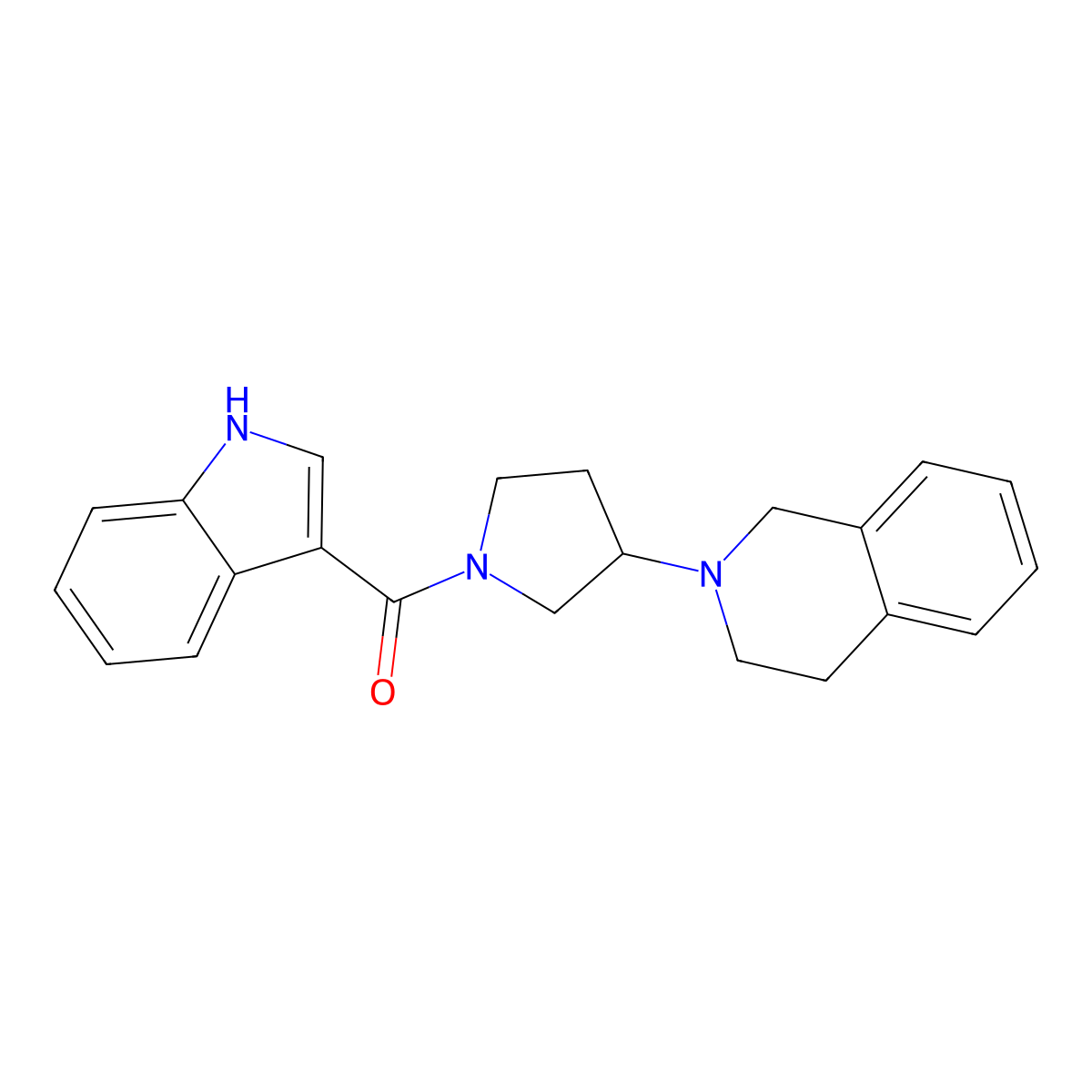 (3-(3,4-dihydroisoquinolin-2(1H)-yl)pyrrolidin-1-yl)(1H-indol-3-yl)methanone molecular structure, CAS 2034291-41-1