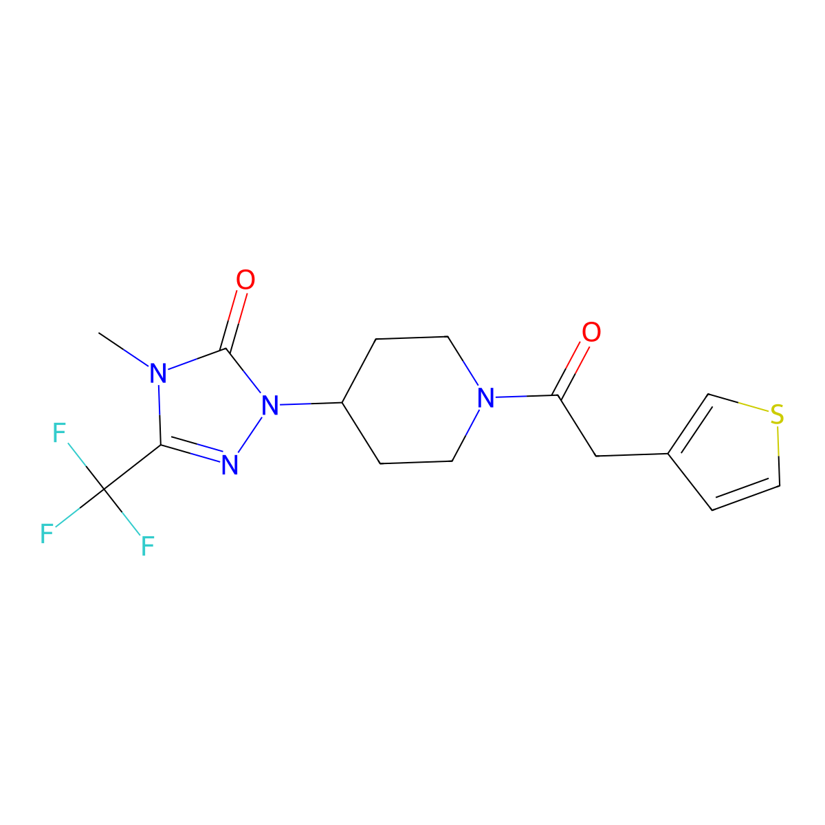 4-methyl-1-(1-(2-(thiophen-3-yl)acetyl)piperidin-4-yl)-3-(trifluoromethyl)-1H-1,2,4-triazol-5(4H)-one molecular structure, CAS 2034291-42-2