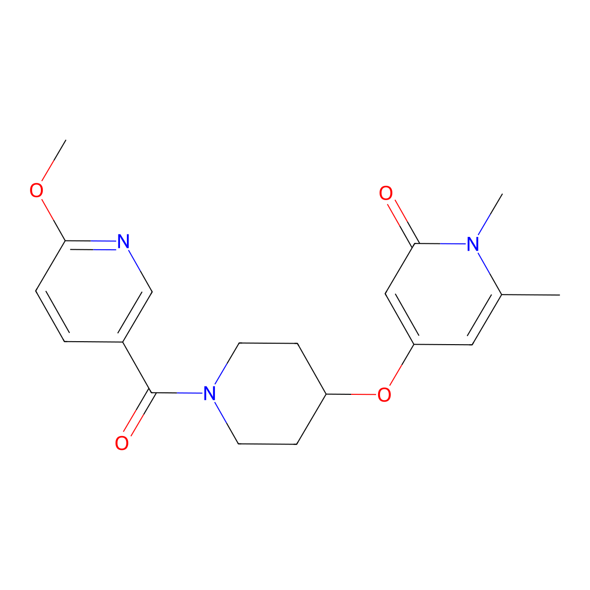 4-((1-(6-methoxynicotinoyl)piperidin-4-yl)oxy)-1,6-dimethylpyridin-2(1H)-one molecular structure, CAS 2034291-44-4