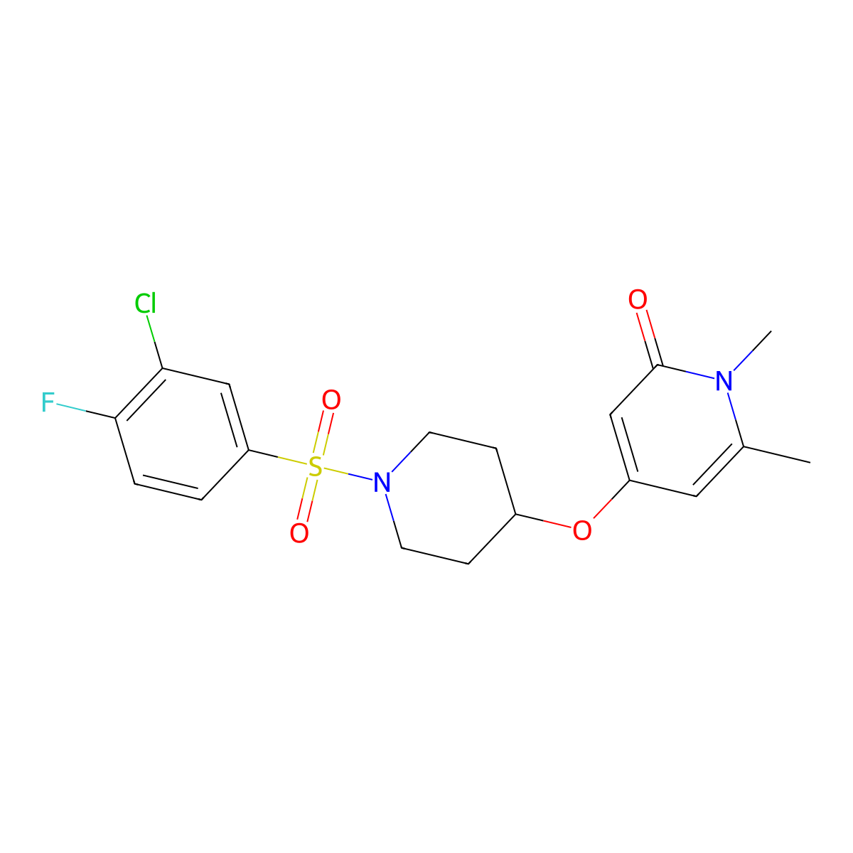 4-((1-((3-chloro-4-fluorophenyl)sulfonyl)piperidin-4-yl)oxy)-1,6-dimethylpyridin-2(1H)-one molecular structure, CAS 2034291-48-8