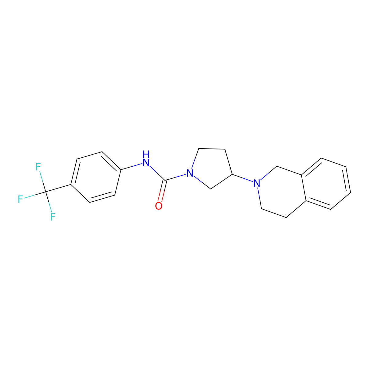 3-(3,4-dihydroisoquinolin-2(1H)-yl)-N-(4-(trifluoromethyl)phenyl)pyrrolidine-1-carboxamide molecular structure, CAS 2034291-49-9