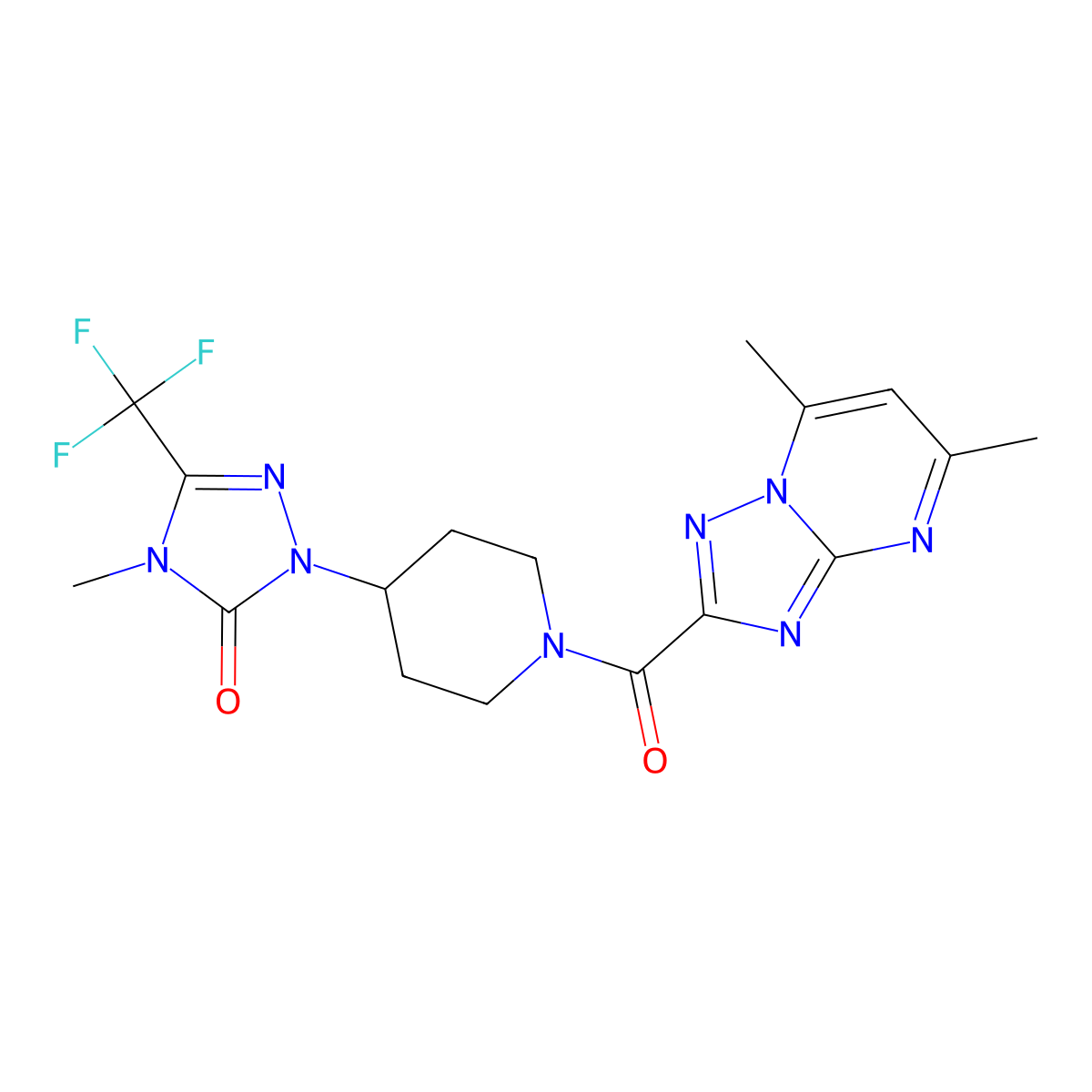 1-(1-(5,7-dimethyl-[1,2,4]triazolo[1,5-a]pyrimidine-2-carbonyl)piperidin-4-yl)-4-methyl-3-(trifluoromethyl)-1H-1,2,4-triazol-5(4H)-one molecular structure, CAS 2034291-52-4