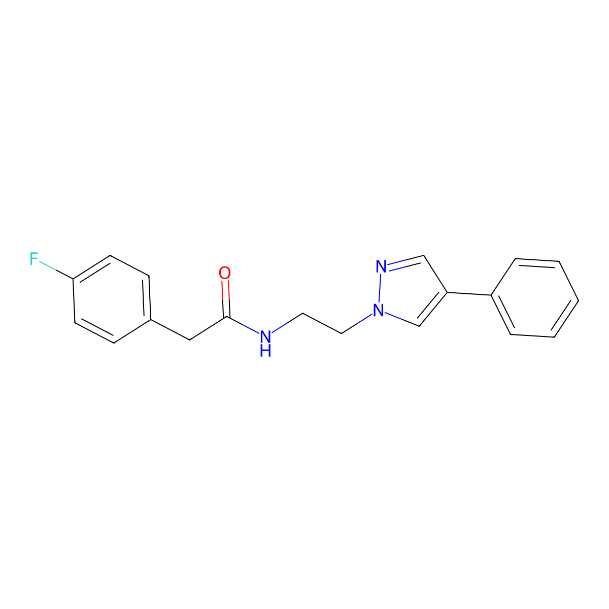 2-(4-fluorophenyl)-N-(2-(4-phenyl-1H-pyrazol-1-yl)ethyl)acetamide molecular structure, CAS 2034291-66-0