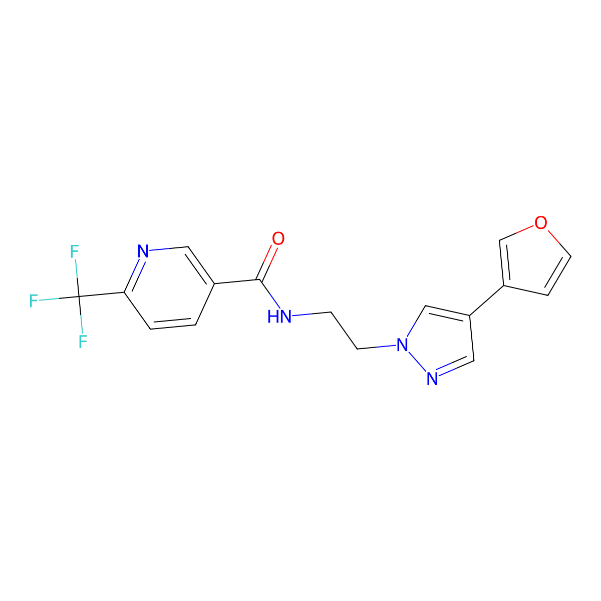N-(2-(4-(furan-3-yl)-1H-pyrazol-1-yl)ethyl)-6-(trifluoromethyl)nicotinamide molecular structure, CAS 2034291-69-3