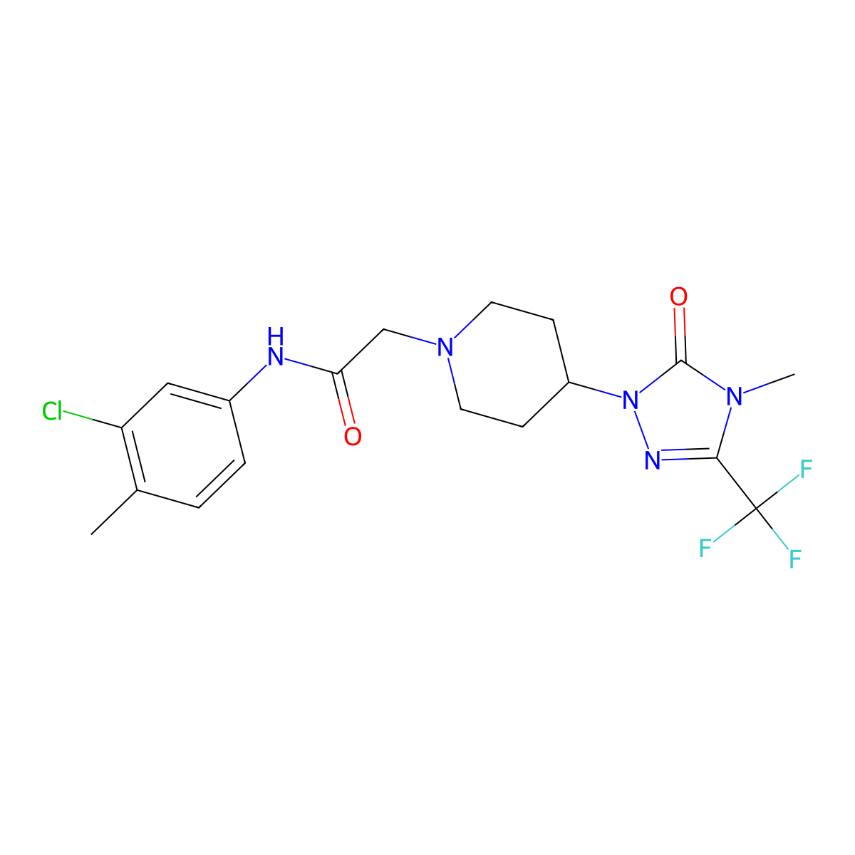 N-(3-chloro-4-methylphenyl)-2-(4-(4-methyl-5-oxo-3-(trifluoromethyl)-4,5-dihydro-1H-1,2,4-triazol-1-yl)piperidin-1-yl)acetamide molecular structure, CAS 2034291-75-1