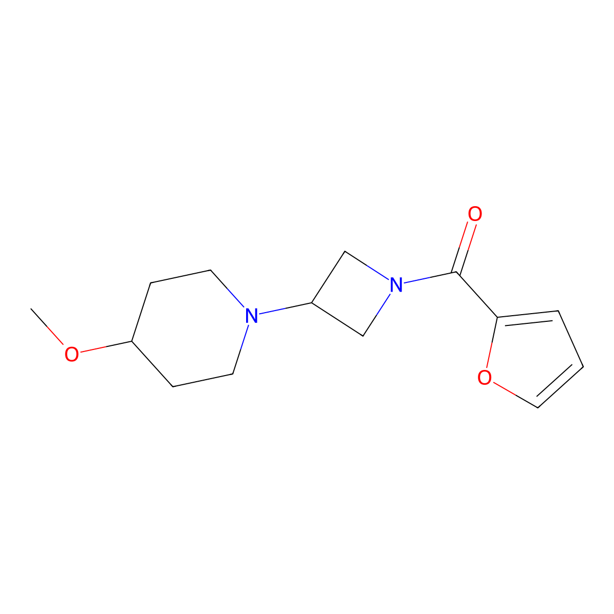 Furan-2-yl(3-(4-methoxypiperidin-1-yl)azetidin-1-yl)methanone molecular structure, CAS 2034291-82-0
