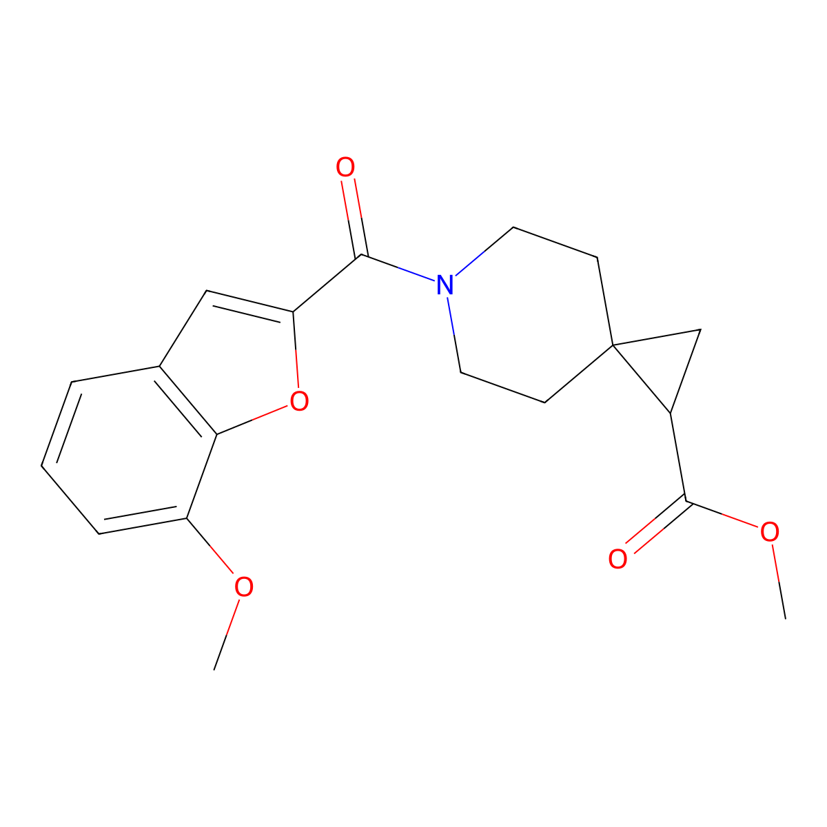 Methyl 6-(7-methoxybenzofuran-2-carbonyl)-6-azaspiro[2.5]octane-1-carboxylate molecular structure, CAS 2034291-87-5