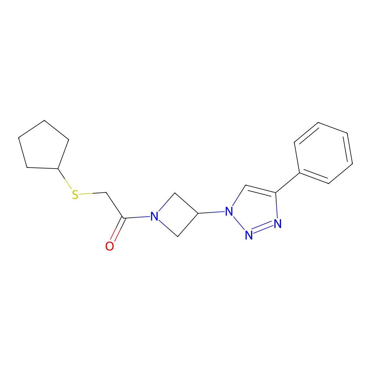 2-(cyclopentylthio)-1-(3-(4-phenyl-1H-1,2,3-triazol-1-yl)azetidin-1-yl)ethanone molecular structure, CAS 2034291-90-0