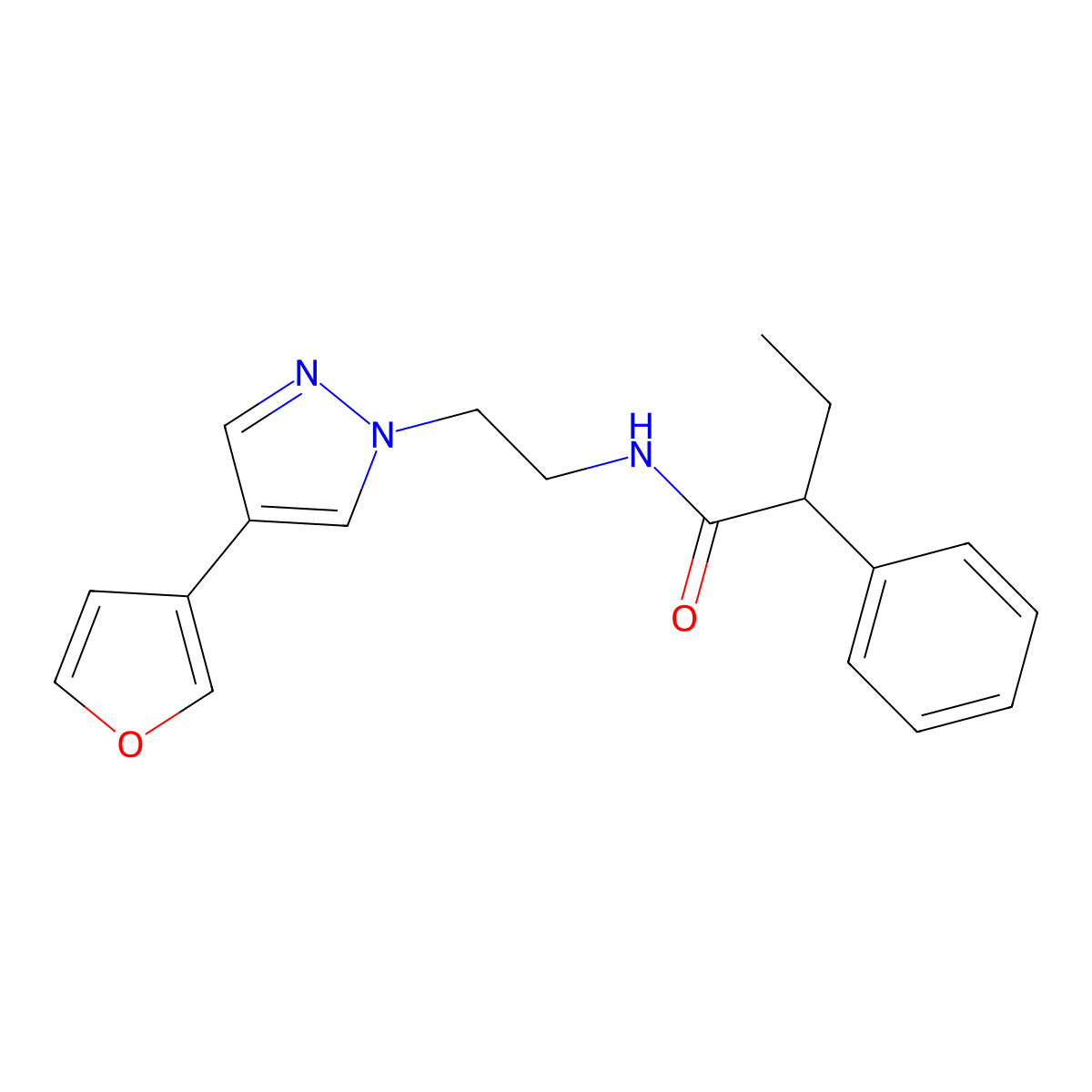 N-(2-(4-(furan-3-yl)-1H-pyrazol-1-yl)ethyl)-2-phenylbutanamide molecular structure, CAS 2034291-92-2