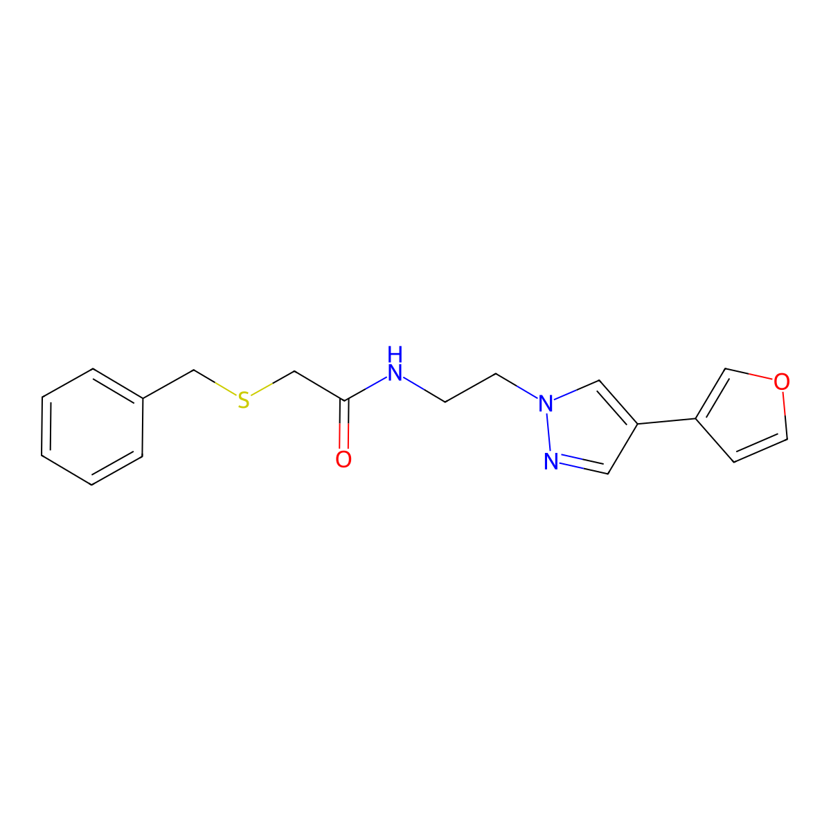 2-(benzylsulfanyl)-N-{2-[4-(furan-3-yl)-1H-pyrazol-1-yl]ethyl}acetamide molecular structure, CAS 2034291-97-7