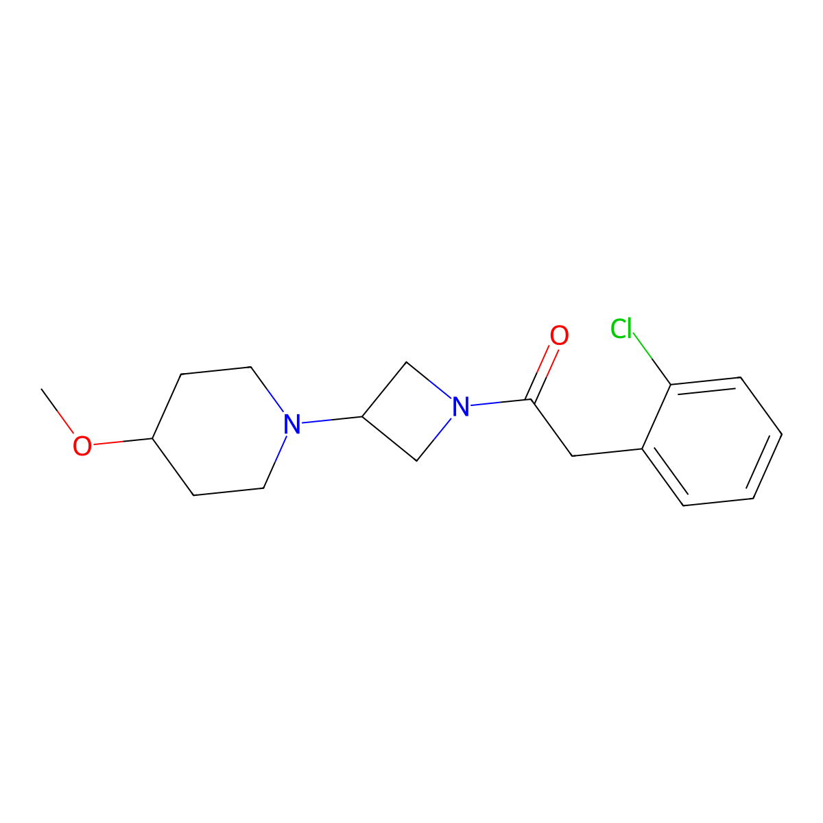 2-(2-Chlorophenyl)-1-(3-(4-methoxypiperidin-1-yl)azetidin-1-yl)ethanone molecular structure, CAS 2034292-01-6