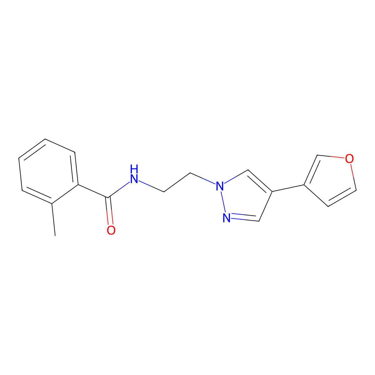 N-(2-(4-(furan-3-yl)-1H-pyrazol-1-yl)ethyl)-2-methylbenzamide molecular structure, CAS 2034292-04-9