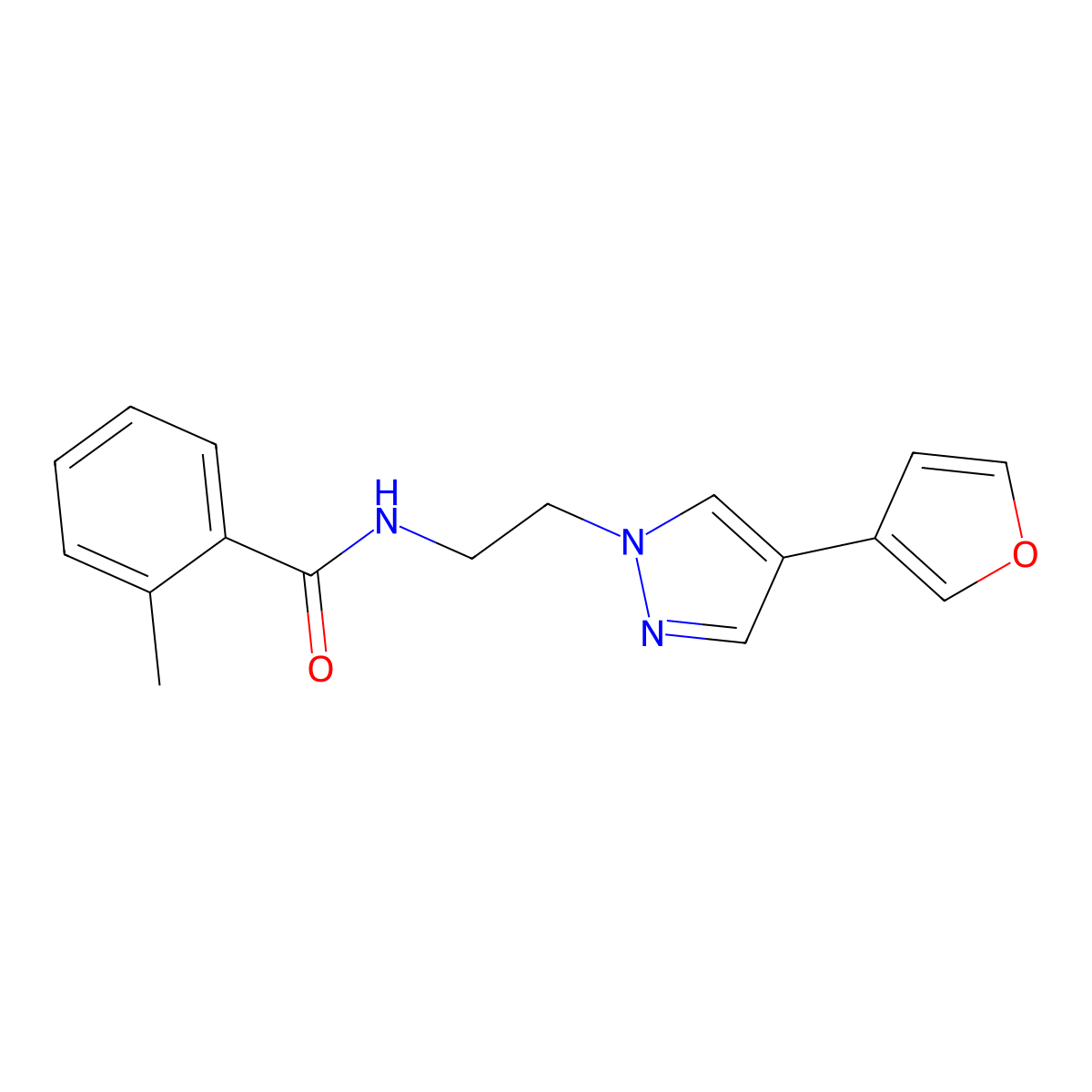 N-(2-(4-(furan-3-yl)-1H-pyrazol-1-yl)ethyl)-2-methylbenzamide molecular structure, CAS 2034292-04-9